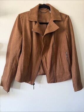 Chico’s|Women’s Camel Brown Suede Textured Moto Jacket|Size 1 (Medium8-10) EUC
